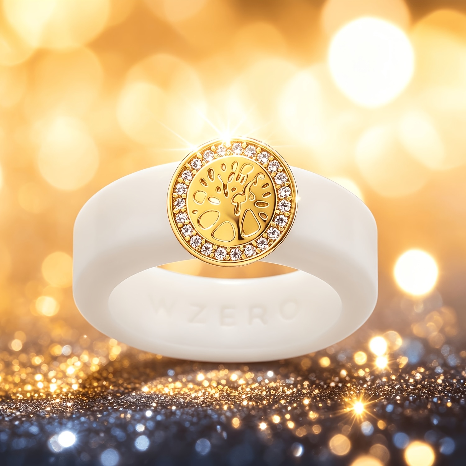 14K Gold-plated Tree of Life Silicone Ring, Unique Vow Ring